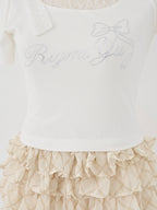 RigmiyuストーンロゴワンショルリボンTシャツ