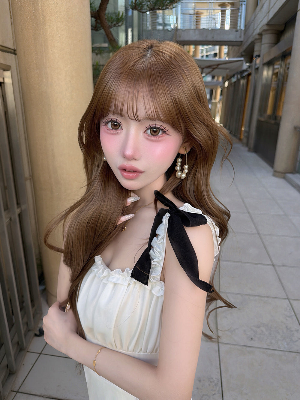 リボンフリルマーメイドロングワンピース
